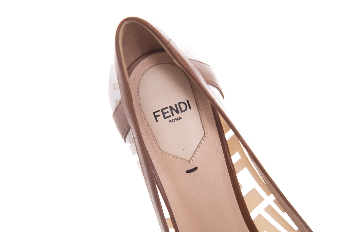 Fendi Brown & Gold PVC Heels SZ 36.5