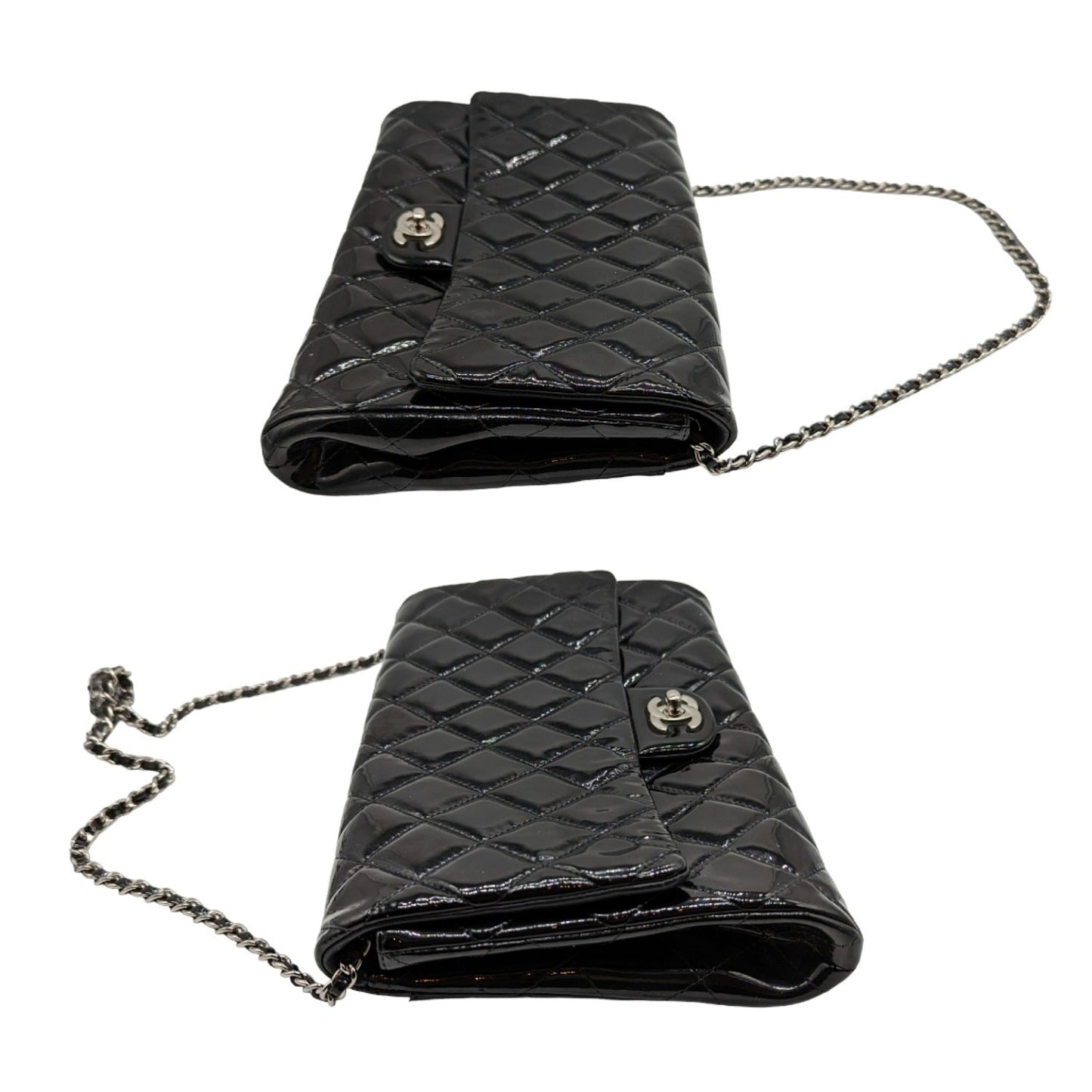 Chanel bags Black Patent Leather New Clutch With Chain CWC