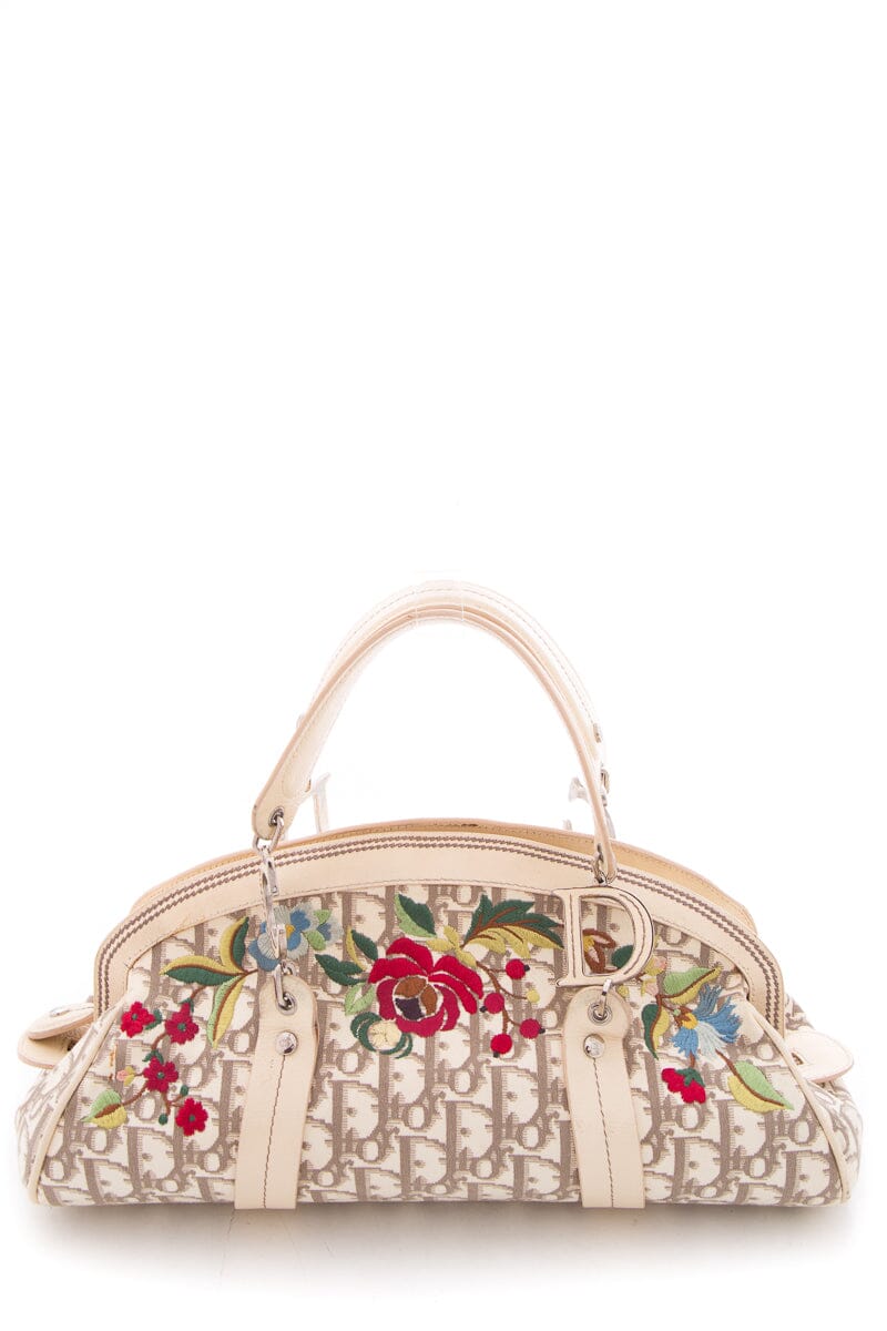 Dior Cream Monogram Canvas Trotteur Bowling Handbag