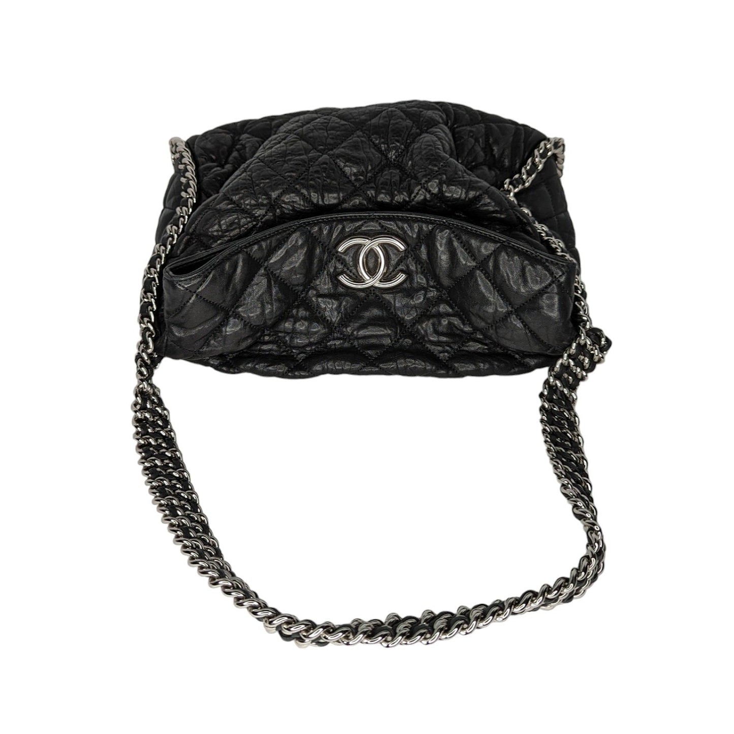 Chanel Washed Lambskin Chain Around Hobo Black