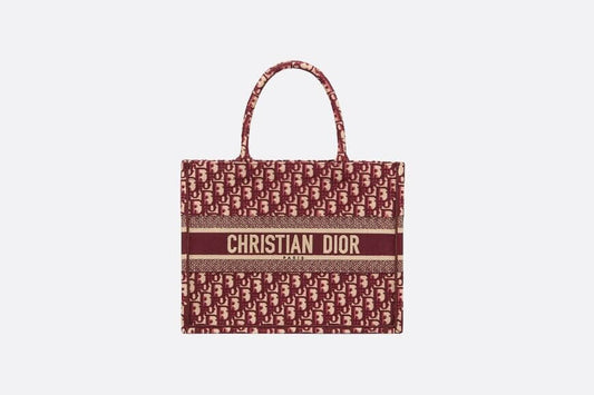 Small Christian Dior Book Tote Burgundy Christian Dior Oblique Embroidery