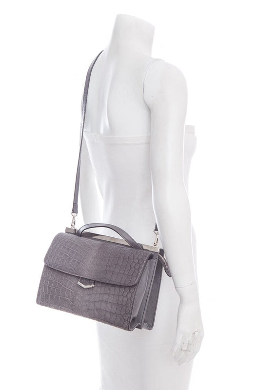 Fendi Grey Croc Calf Hair Printed Demi Jour Handbag