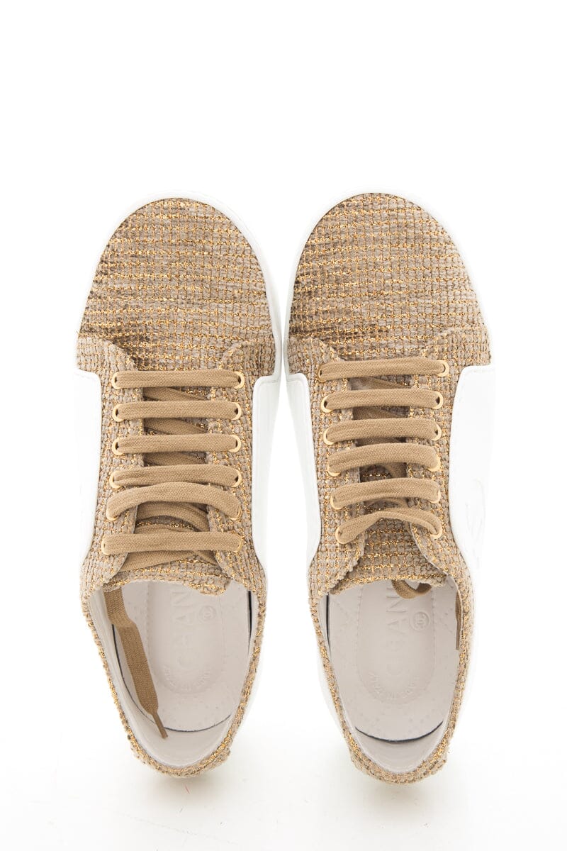 Chanel White and Gold Fantasy Tween Sneakers SZ 38