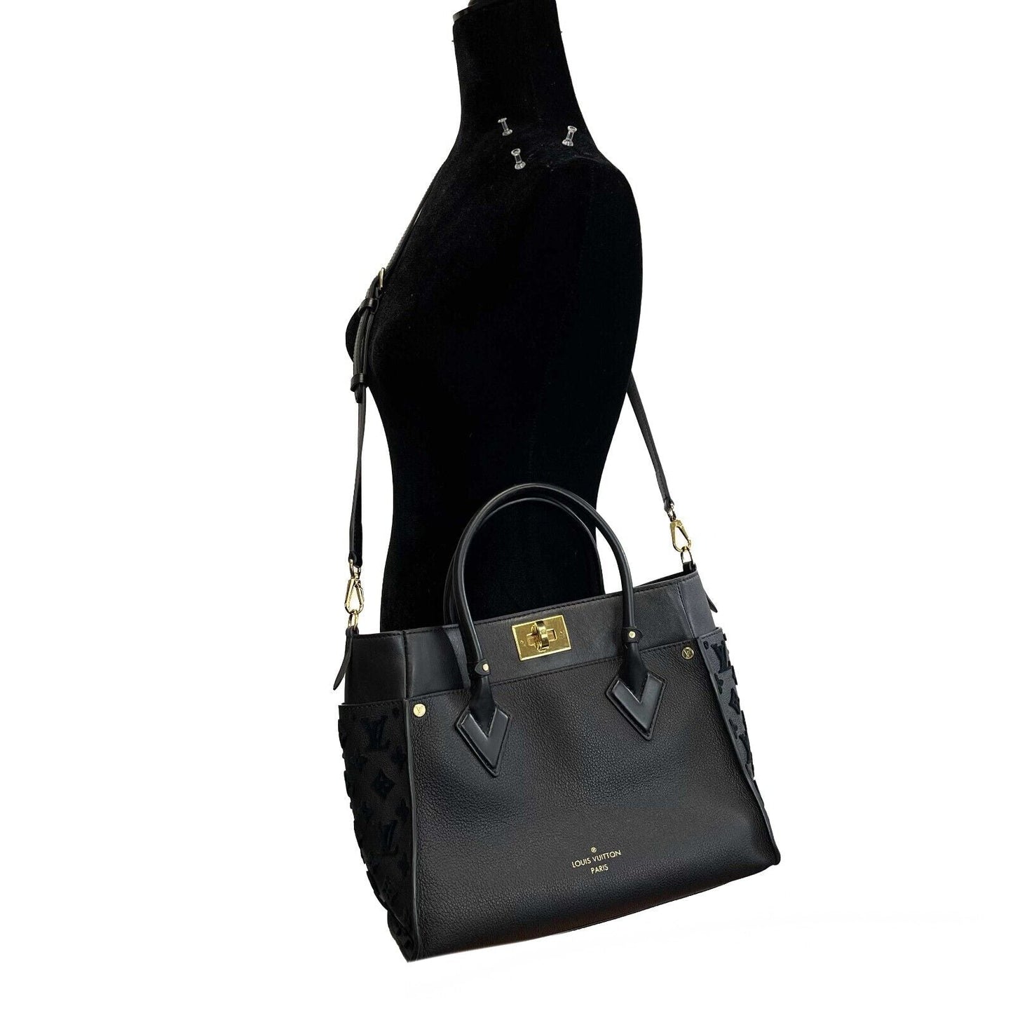 LOUIS VUITTON On My Side Monogram Noir Black Tufting Tote Crossbody Handbag