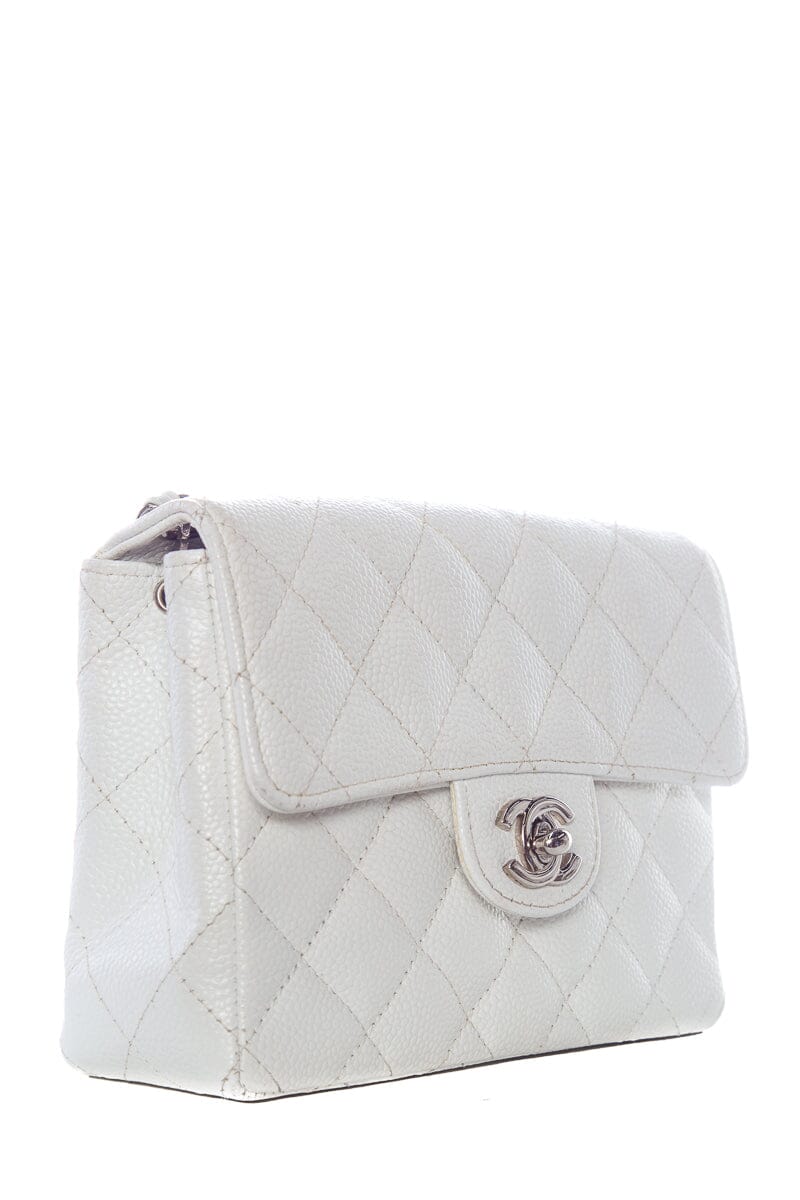 Chanel White Caviar Mini Flap SHW  Handbag