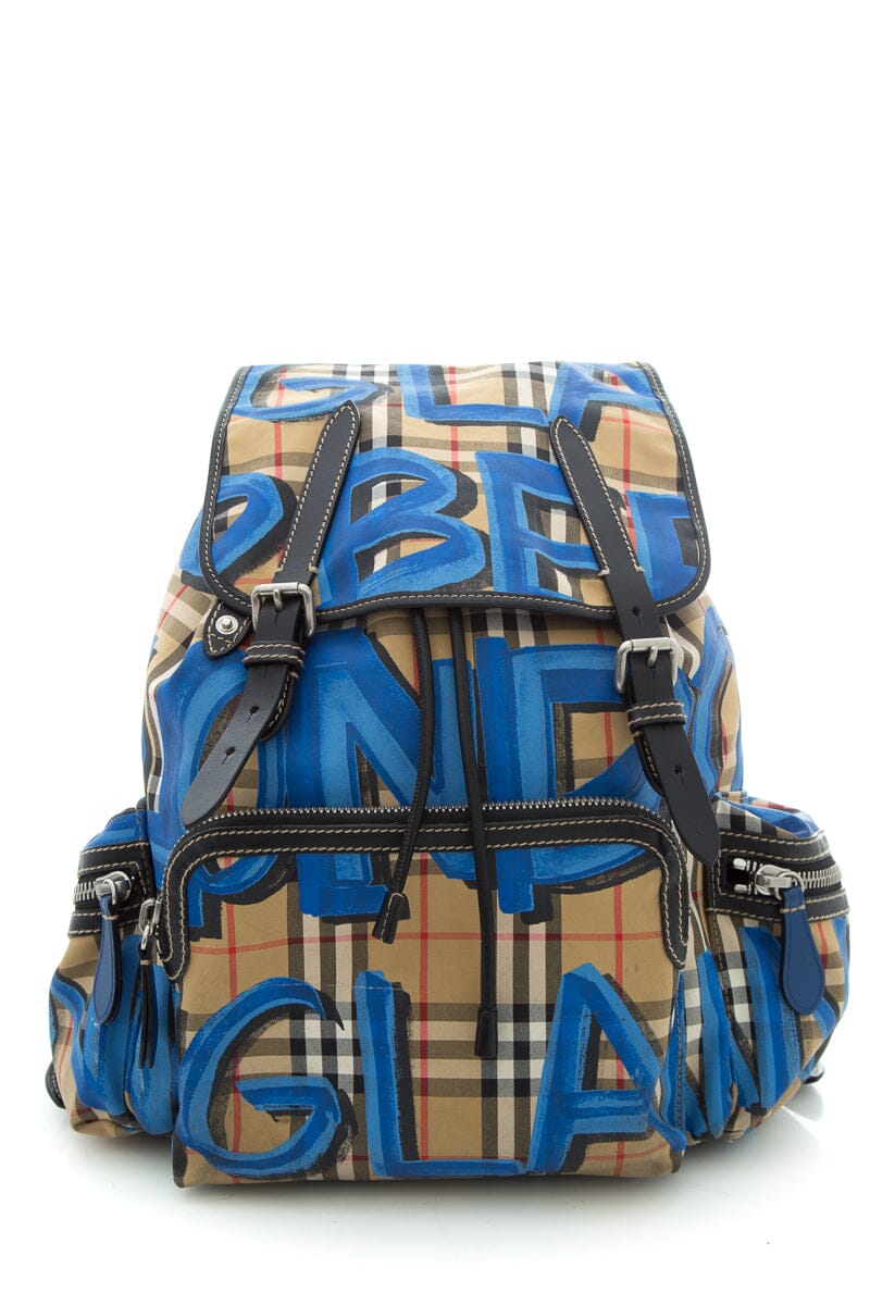 BBR Blue Graffiti Checked Backpack