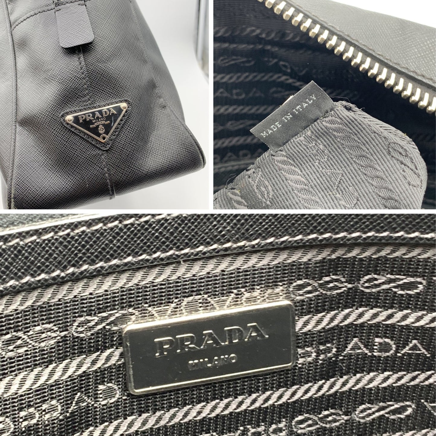 PRADA Black Saffiano Leather Zip Top Briefcase Satchel Work Bag