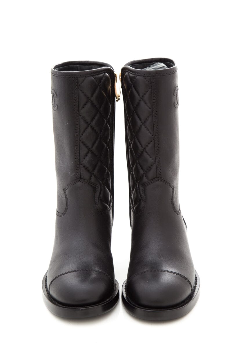 Chanel Black Quilted CC Lambskin Boots SZ 36.5