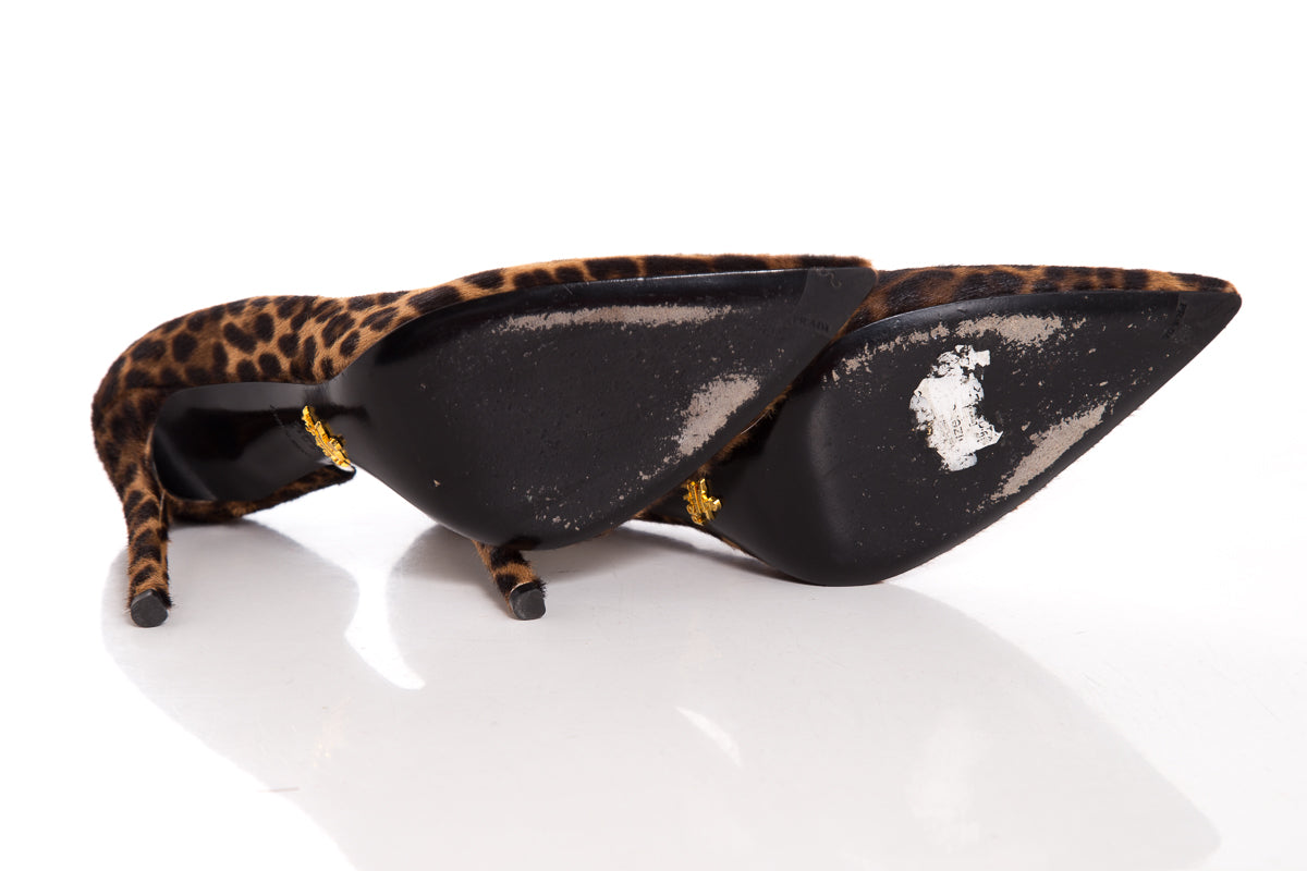 Prada Leopard Pony Hair Pointed Toe Heels SZ 39.5