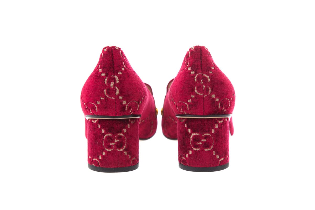 Gucci Red Velvet GG Heel Mules SZ 40