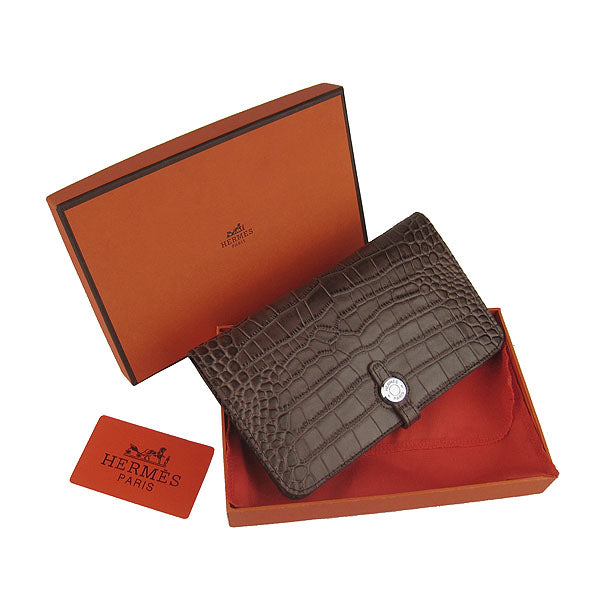 Hermes Wallet H001 Unisex Crocodile Coffee