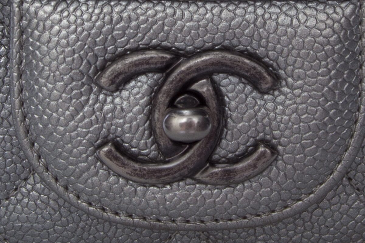 Chanel Silver Caviar Jumbo RHW  Handbag