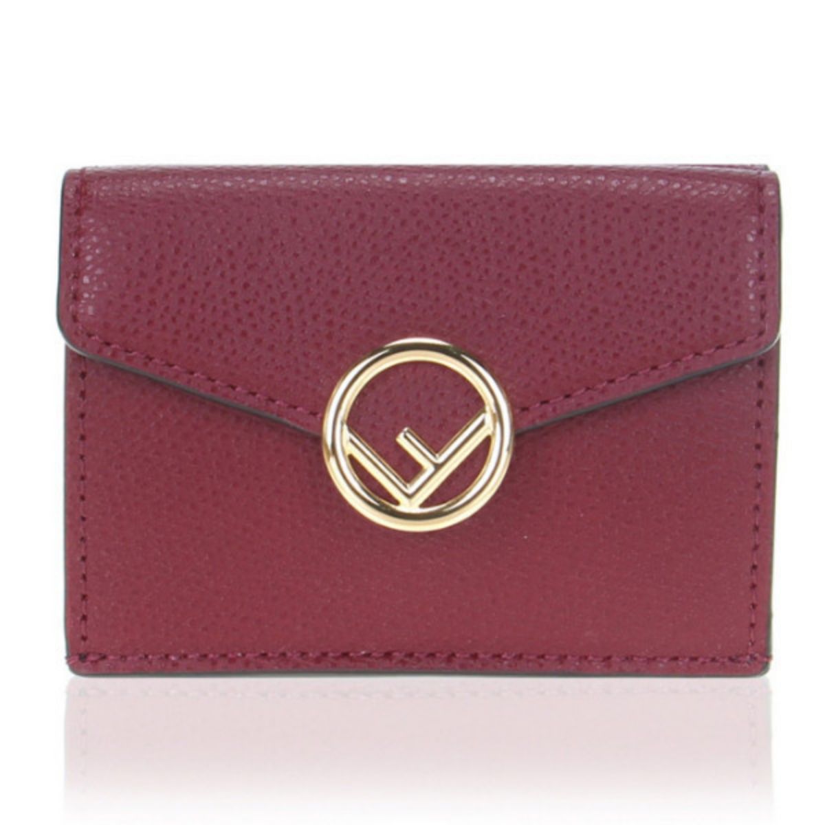 Fendi Calf Leather F Logo Barola Red Micro Trifold Wallet 8M0395