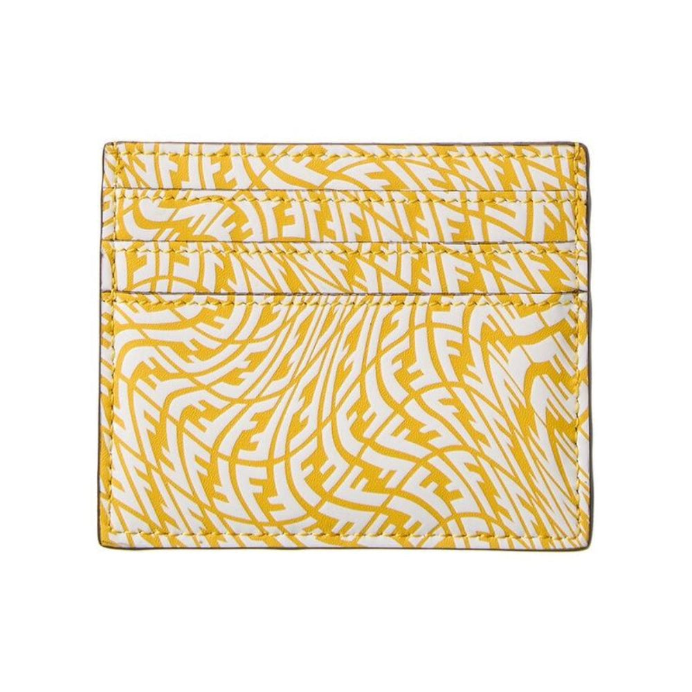 Fendi F is Fendi Yellow Leather Vertigo Print Card Case Wallet 8M0445