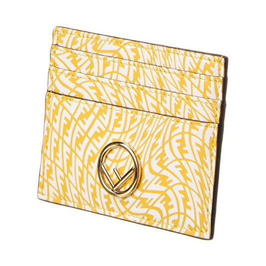 Fendi F is Fendi Yellow Leather Vertigo Print Card Case Wallet 8M0445