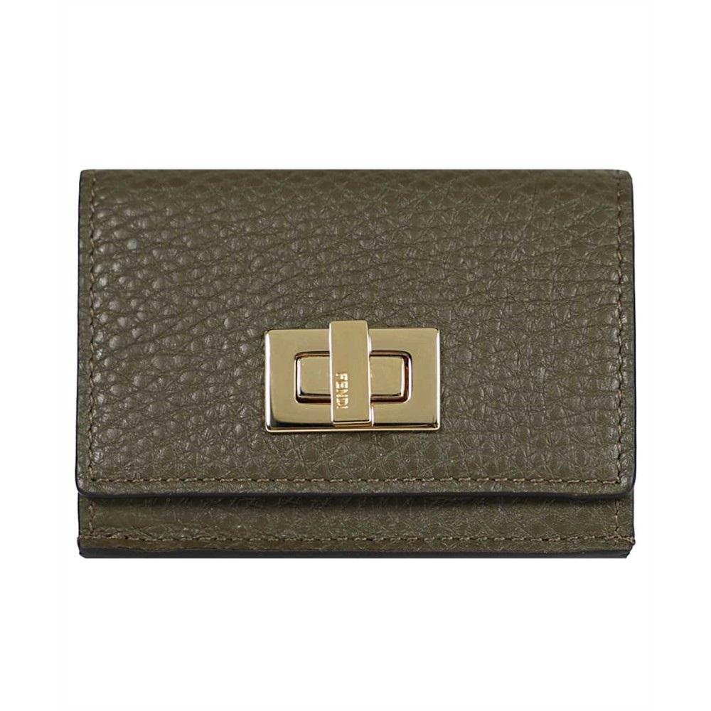 Fendi Selleria Leather Avocado Green Micro Trifold Wallet 8M0426