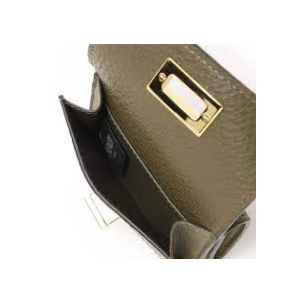 Fendi Selleria Leather Avocado Green Micro Trifold Wallet 8M0426