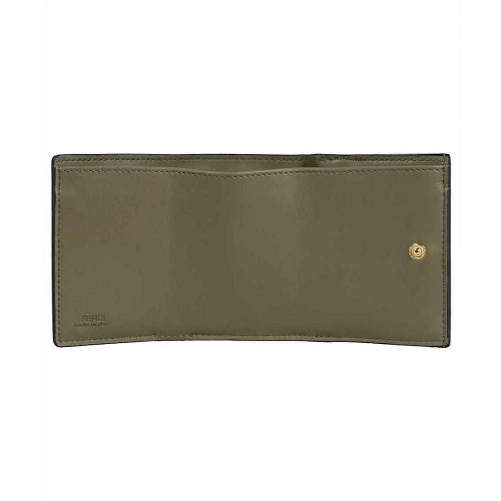 Fendi Selleria Leather Avocado Green Micro Trifold Wallet 8M0426