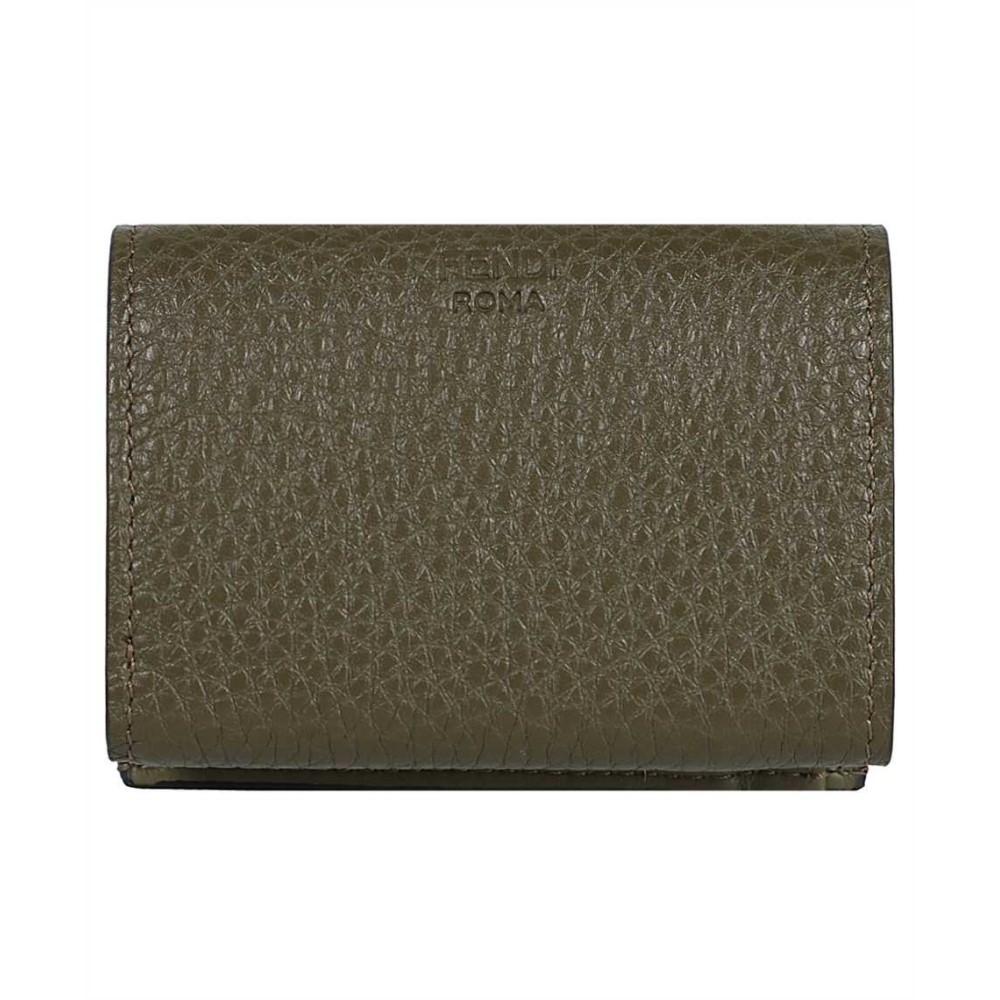 Fendi Selleria Leather Avocado Green Micro Trifold Wallet 8M0426