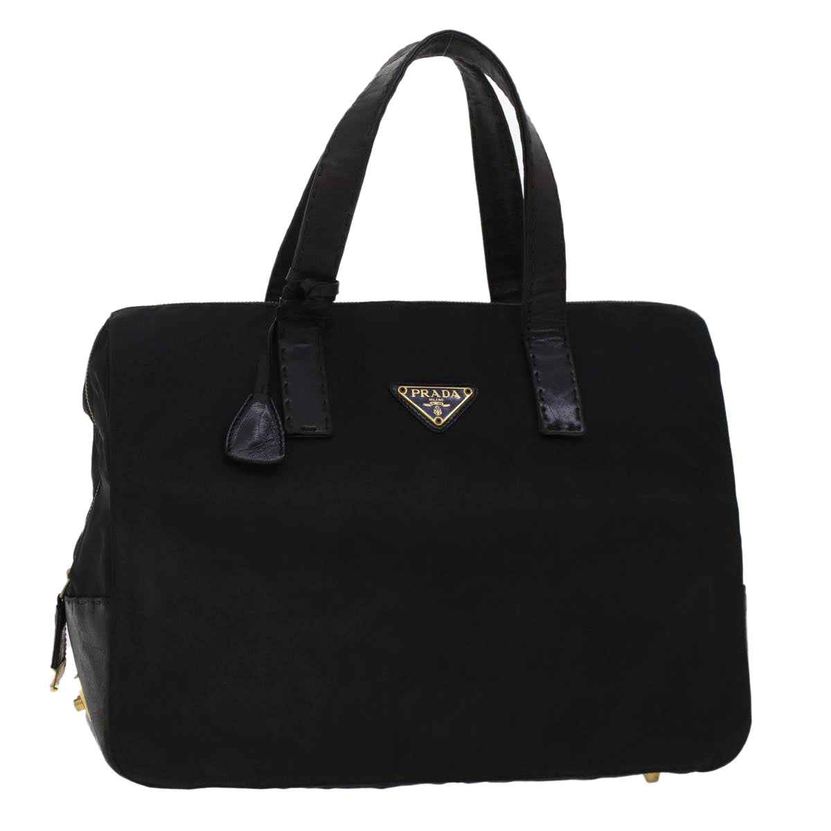 PRADA Hand Bag Nylon Leather Black  fm2536