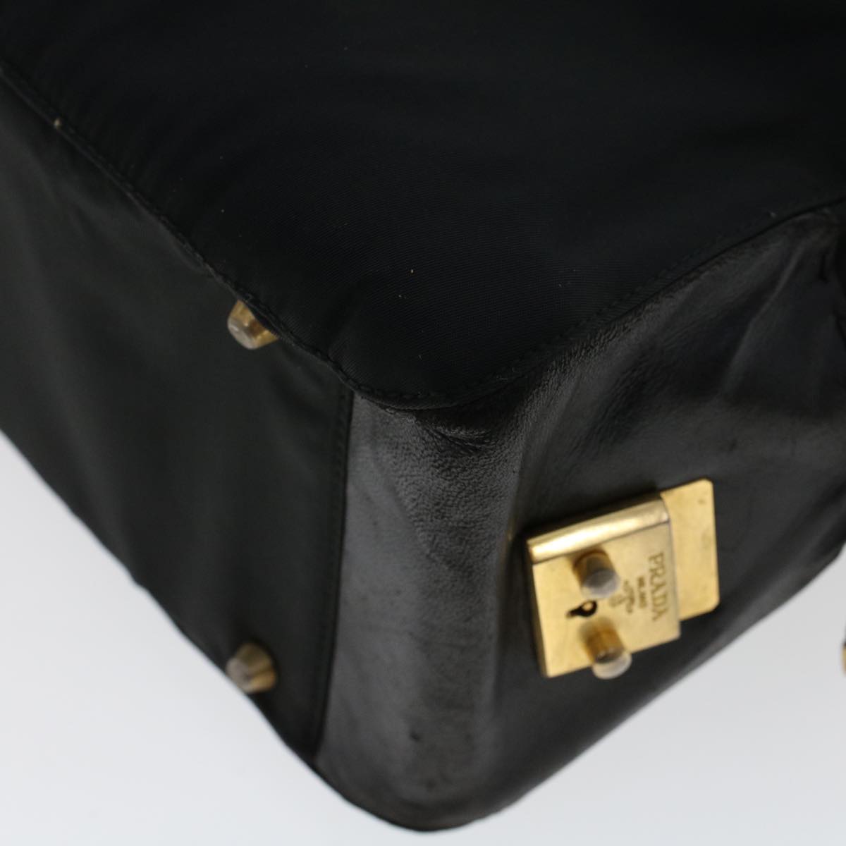 PRADA Hand Bag Nylon Leather Black  fm2536