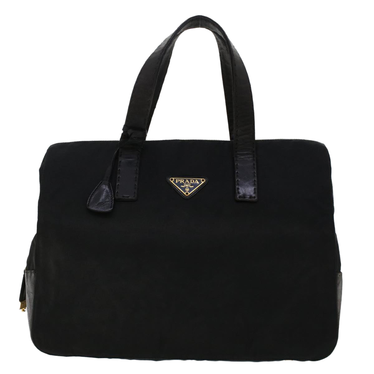 PRADA Hand Bag Nylon Leather Black  fm2536