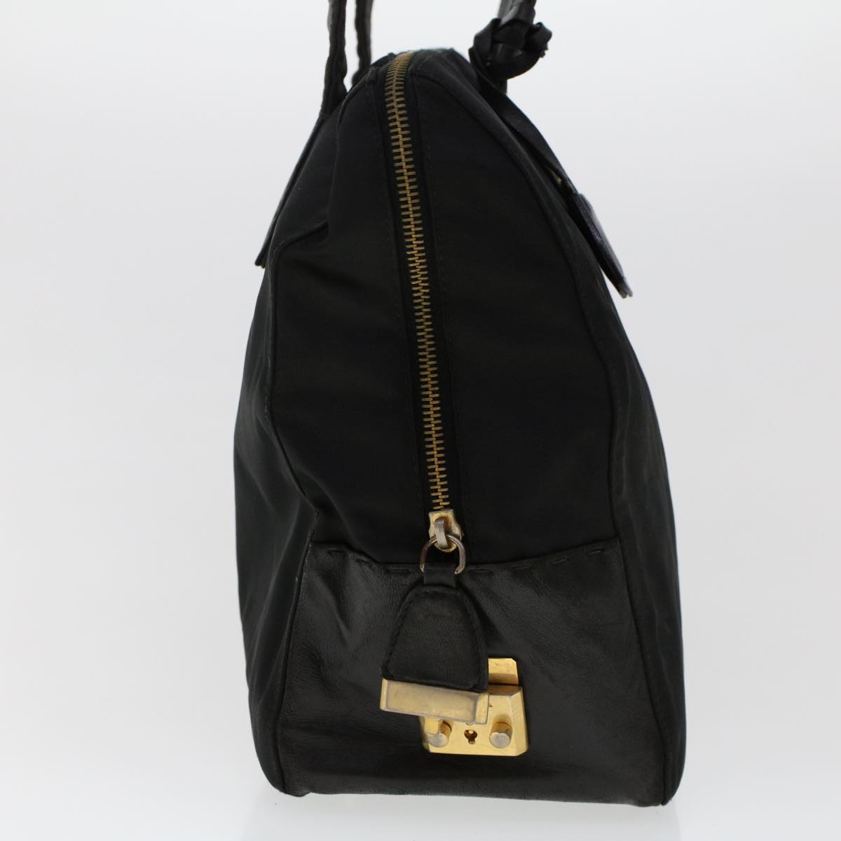 PRADA Hand Bag Nylon Leather Black  fm2536