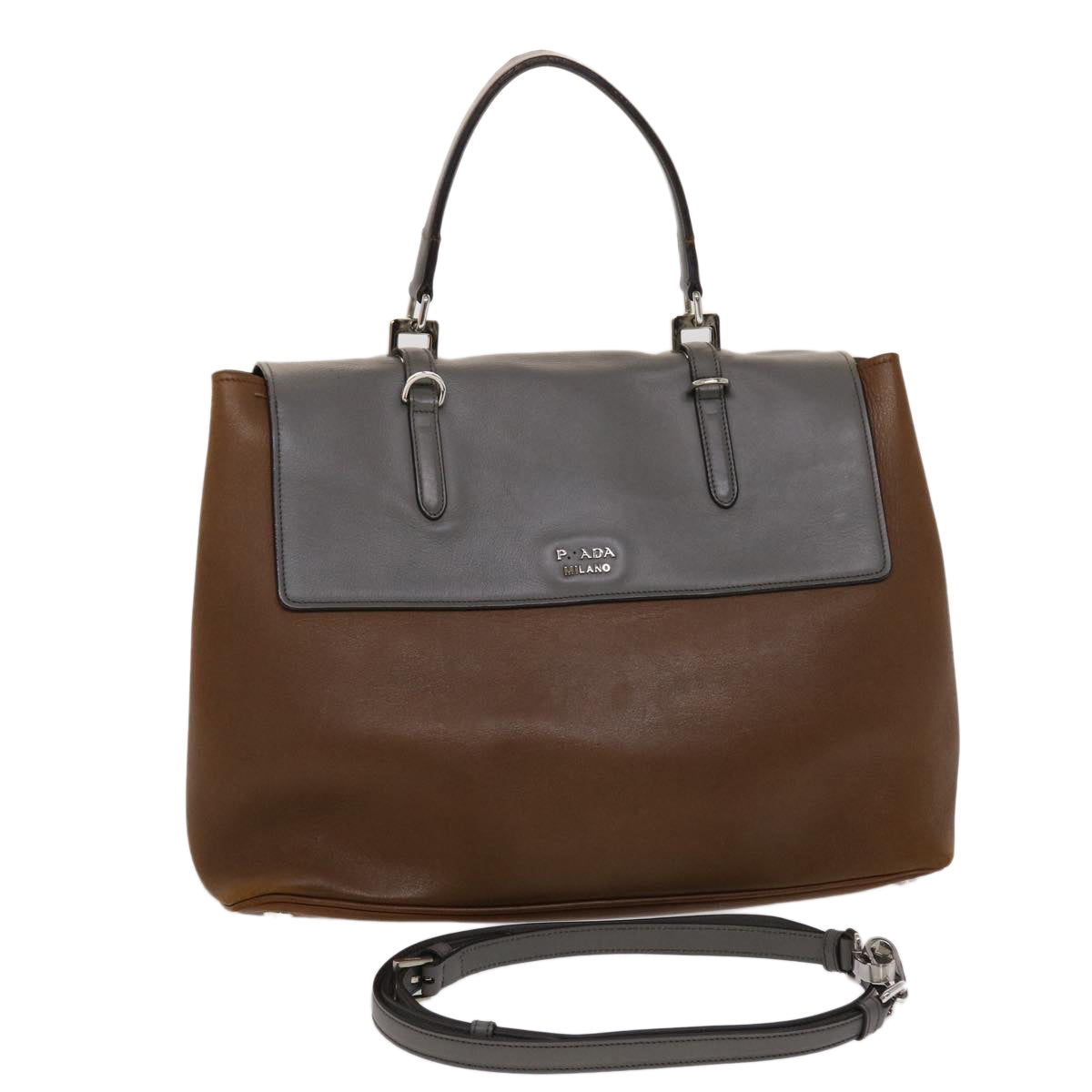 PRADA Hand Bag Leather 2way Brown  fm2539