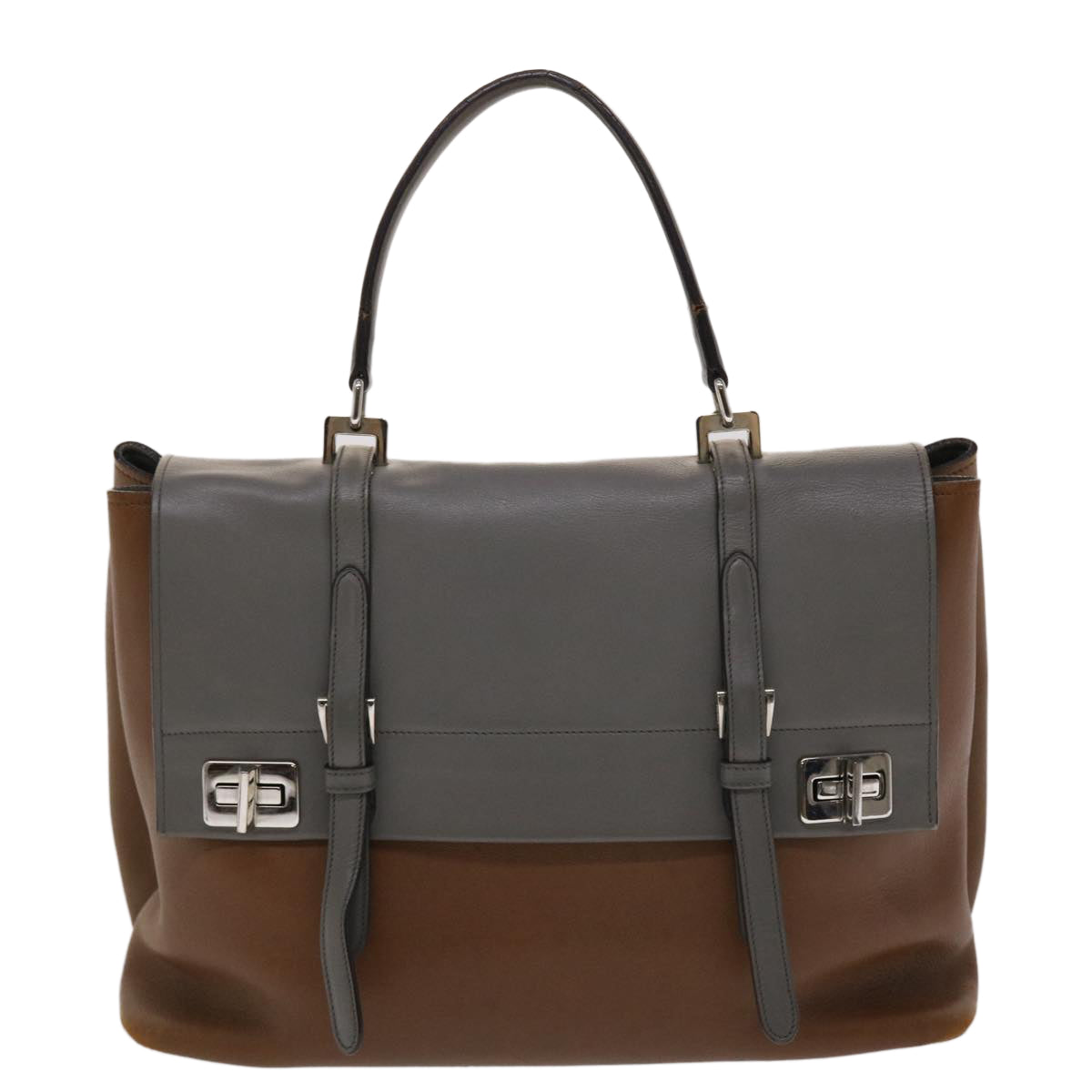 PRADA Hand Bag Leather 2way Brown  fm2539