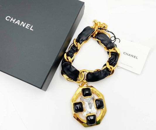 CHANEL Rare Brand New Gold Plated CC Chunky Crystal Pendant Choker