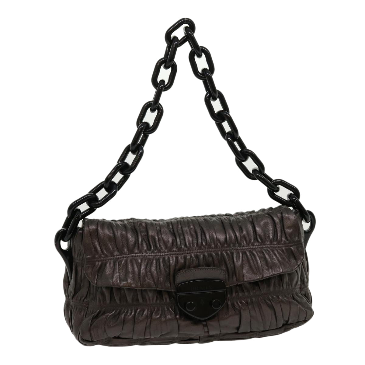 PRADA Chain Shoulder Bag Leather Brown  am2634g