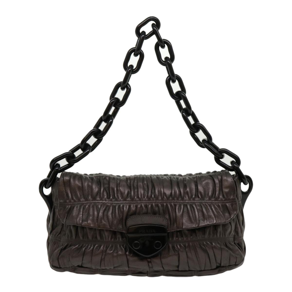 PRADA Chain Shoulder Bag Leather Brown  am2634g