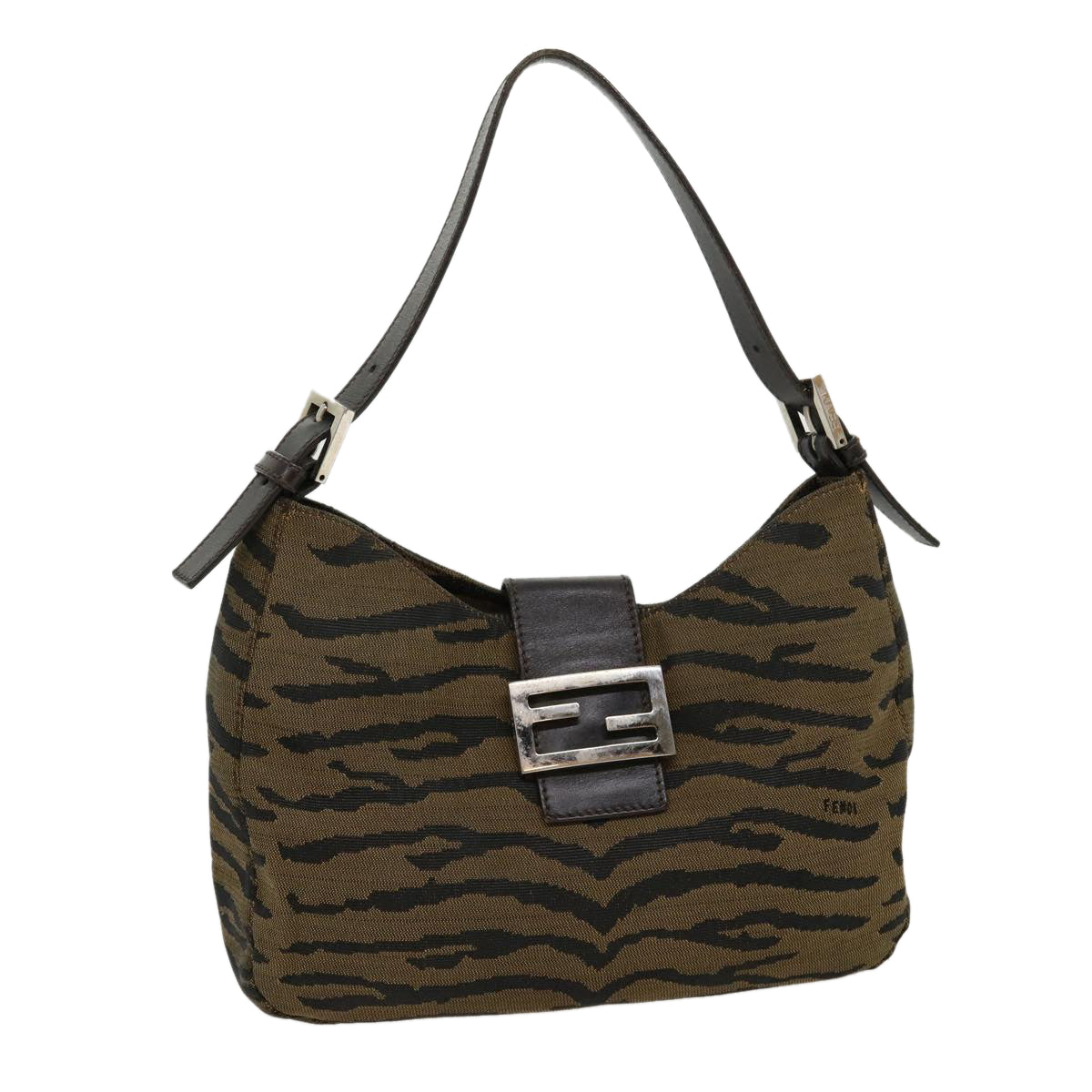 FENDI Animal Mamma Baguette Shoulder Bag Brown Black Auth am2687g