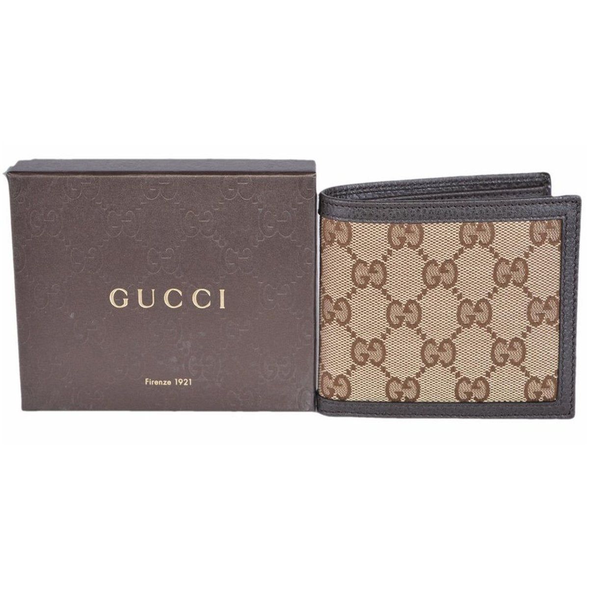 Gucci GG Canvas Brown/Beige Leather Bifold Wallet 260987