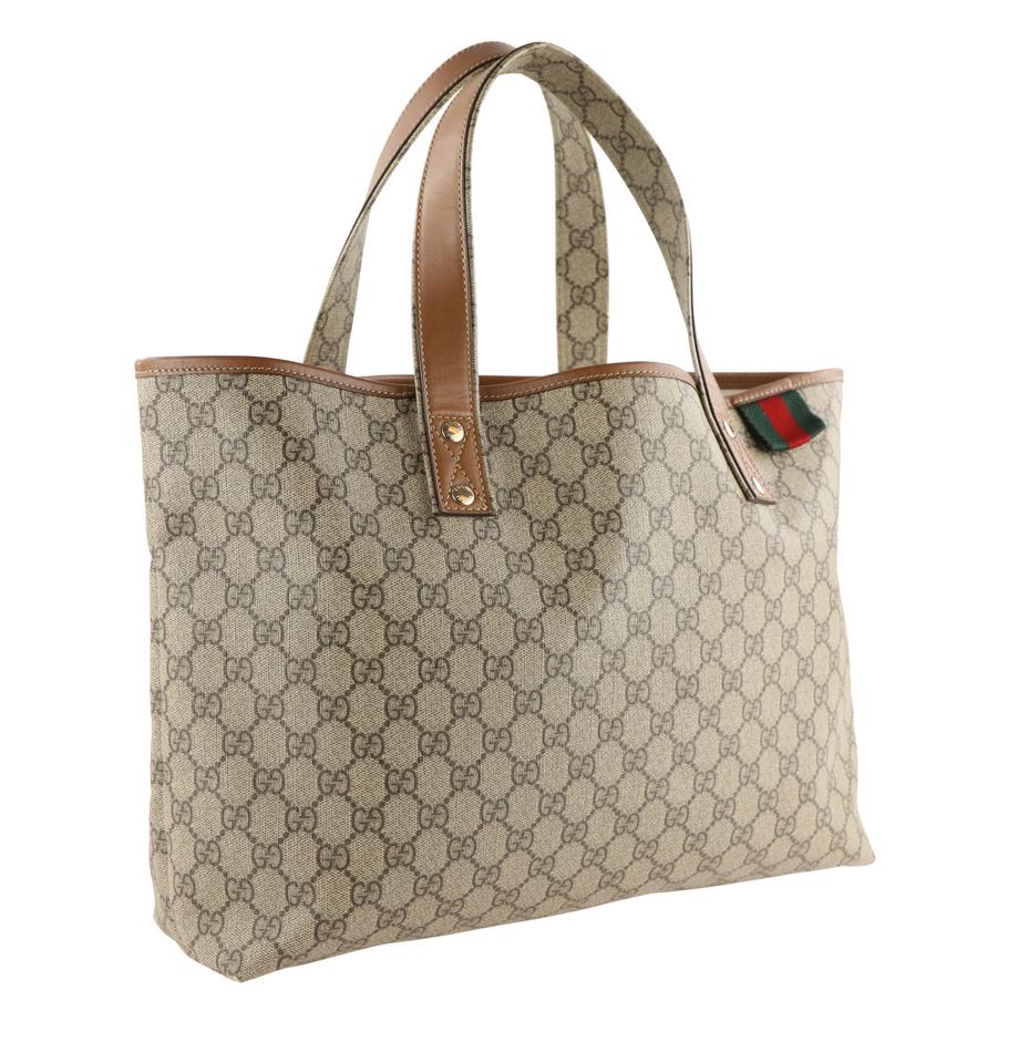 Gucci Large Gg Brown Coated Canvas Tote