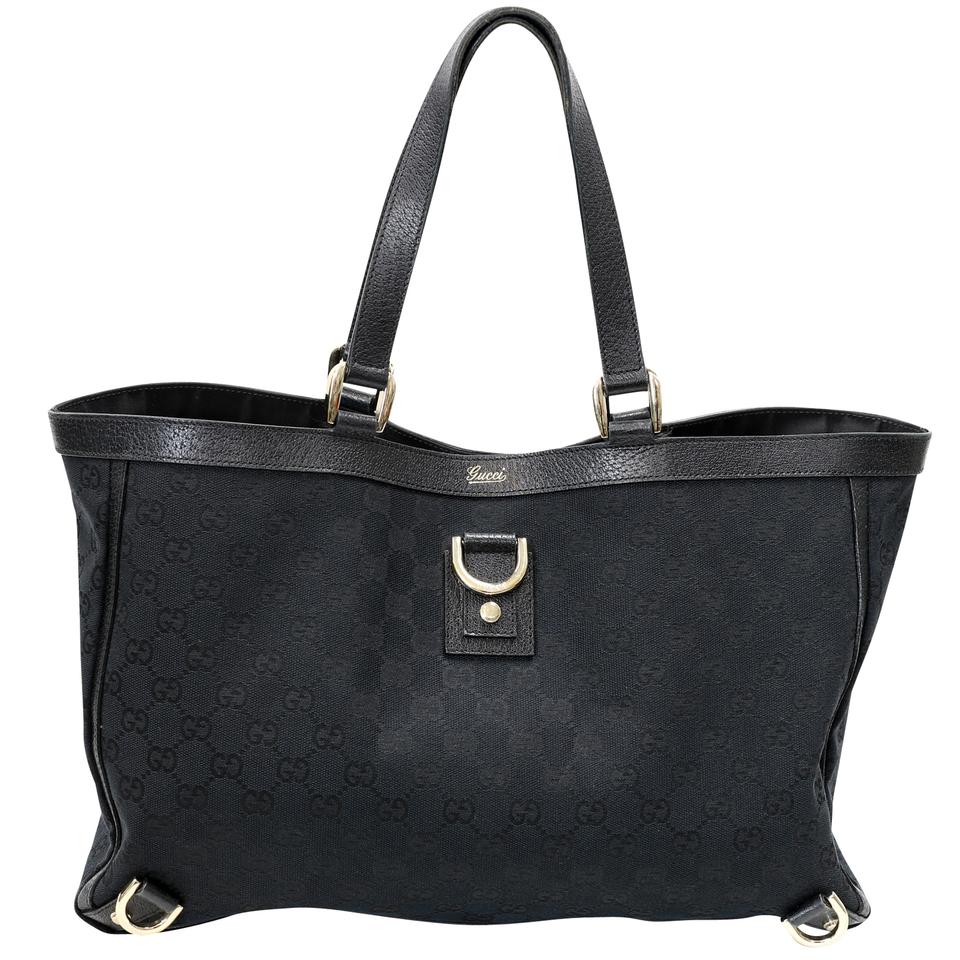 Gucci Signature GG Monogram D Ring Black Canvas Tote GG-B0512P-0002