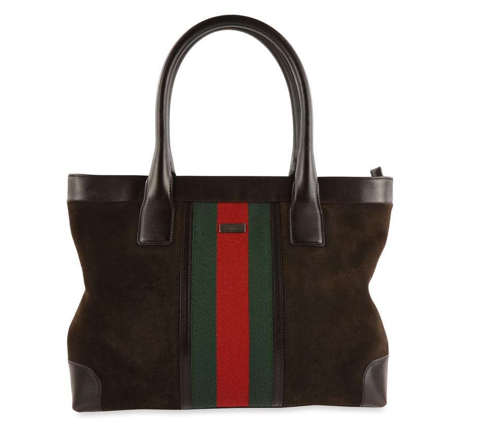 Gucci Web Stripe Top Handle Suede and Leather Tote