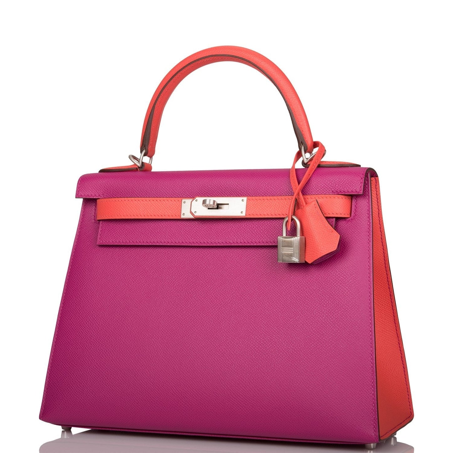 Pre-owned Hermes Special Order (HSS) Kelly Sellier 28 Rose Pourpre and Rose Jaipur Epsom Brushed Palladium Hardware