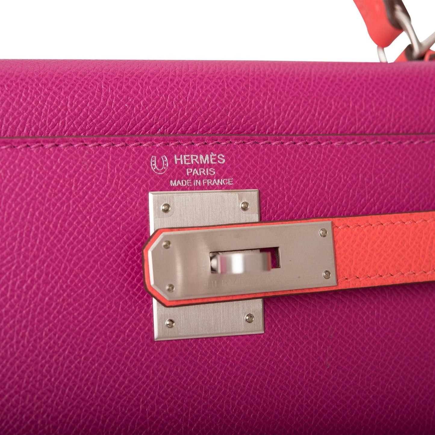 Pre-owned Hermes Special Order (HSS) Kelly Sellier 28 Rose Pourpre and Rose Jaipur Epsom Brushed Palladium Hardware