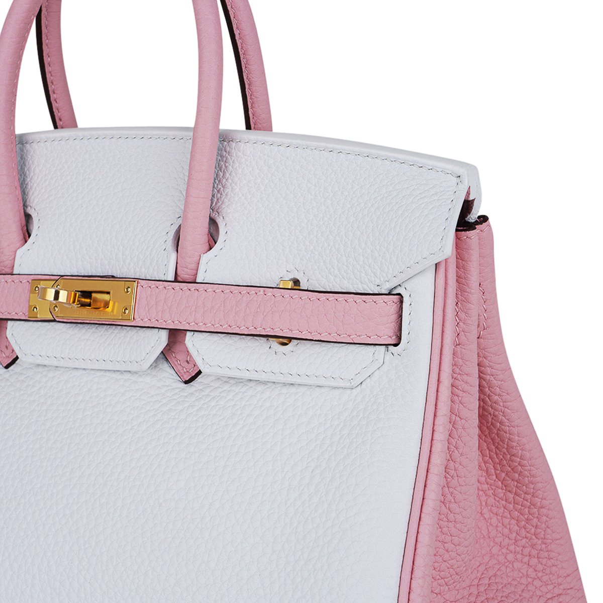 Hermes Special Order HSS Birkin 25 Bag Rose Sakura & White Clemence Leather Gold Hardware