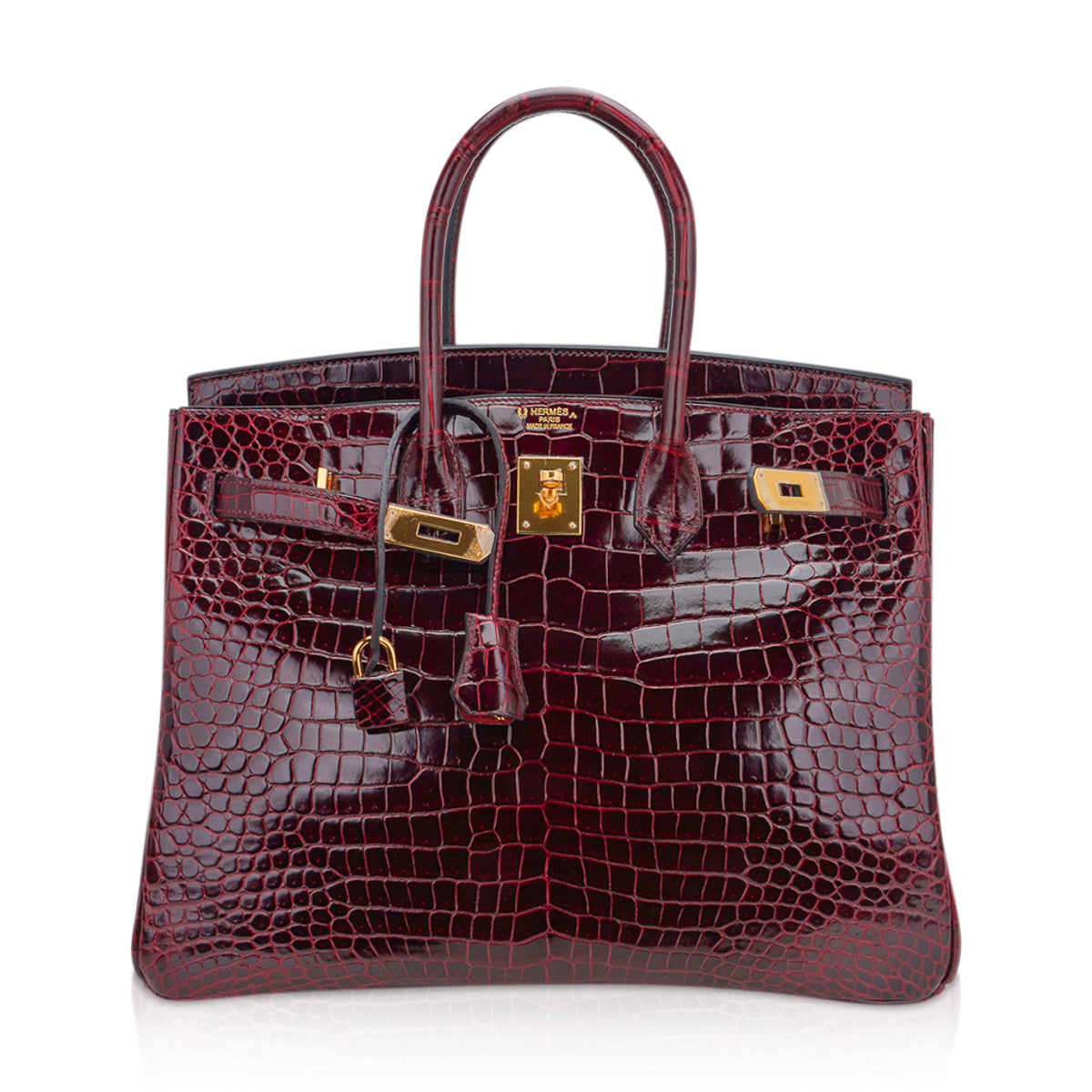 Hermes Special Order HSS Birkin 35 Bag Bordeaux Porosus Crocodile with Gold Hardware