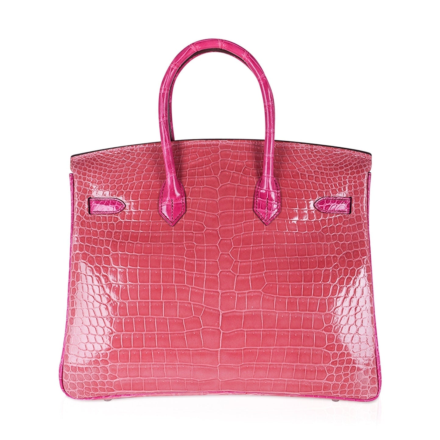 Hermes Special Order HSS Birkin 35 Bag Rose Indien & Fuchsia Porosus Crocodile with Palladium Hardware