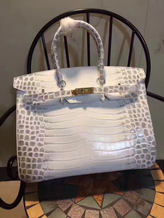 Hermes Birkin 35cm Crocodile Leather Handbag White Gold