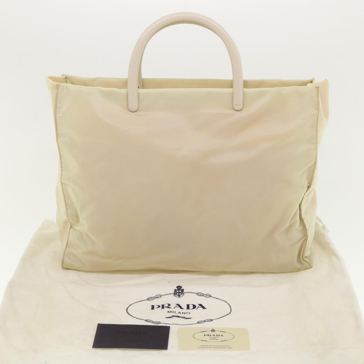 PRADA Hand Bag Nylon Beige  hk668