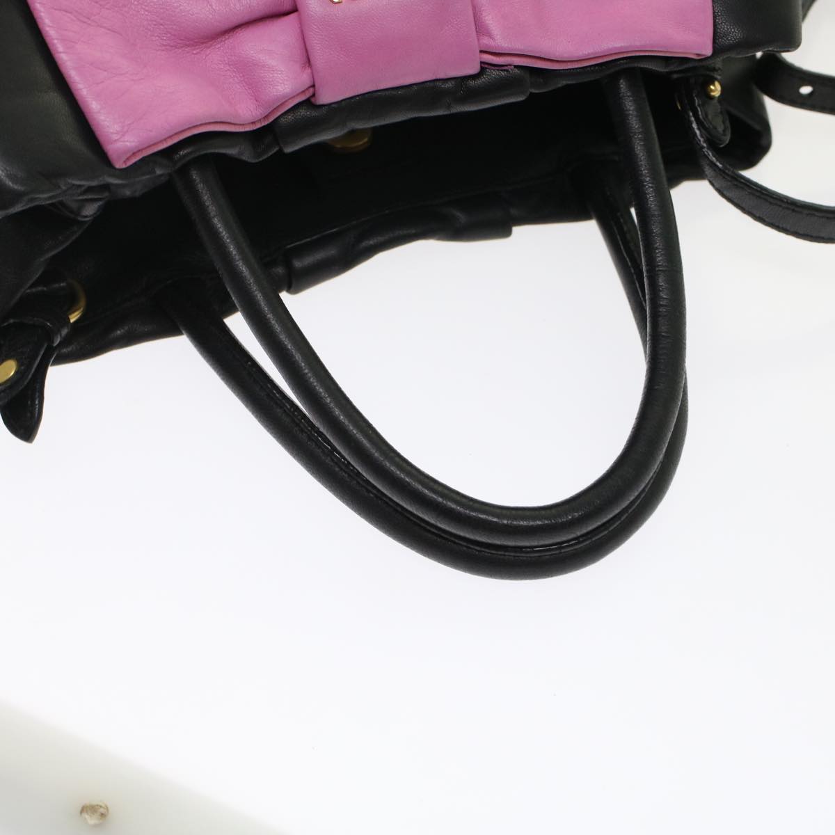 PRADA Ribbon Hand Bag Leather 2way Black Pink  hk777