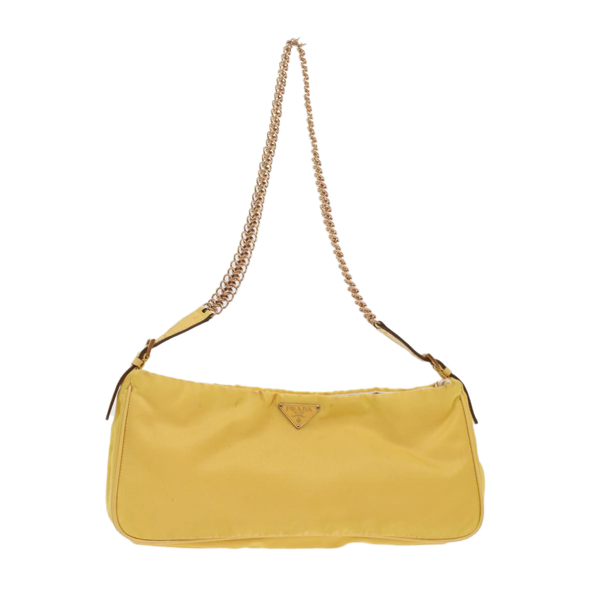 PRADA Chain Shoulder Bag Nylon Yellow  hk780