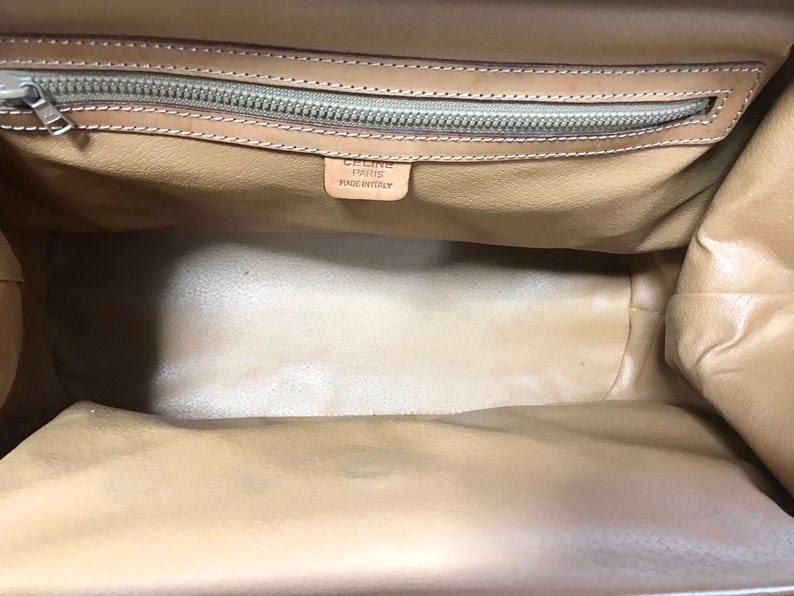 Celine Vintage brown macadam blaison doctor bag with tanned brown leather trimming