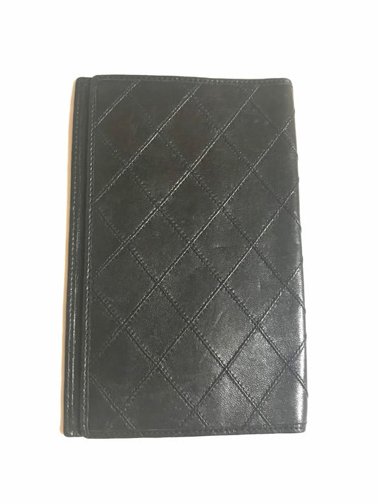 CHANEL Vintage black stitched leather book cover, diary cover, checkbook case etc