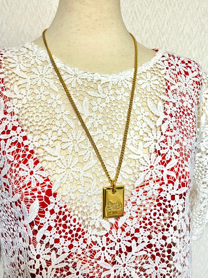 Celine Vintage golden chain necklace with logo embossed plate