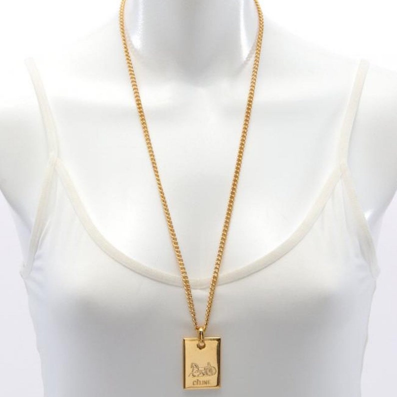 Celine Vintage golden chain necklace with logo embossed plate